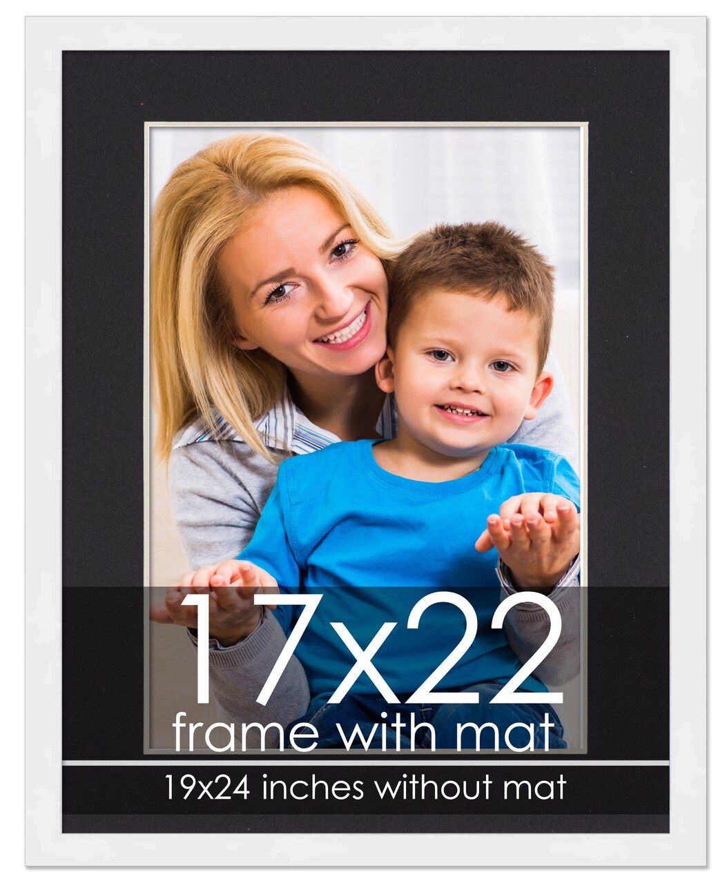 Modern White Frame with Black Photo Mat, UV Acrylic Front, Foam Board Backing, 60 Sizes Available